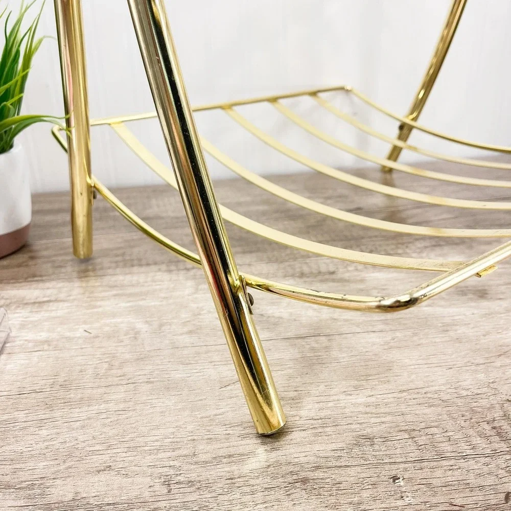 Mid-Century Brass Magazine Rack: Gold Towel Holder with Handle‎